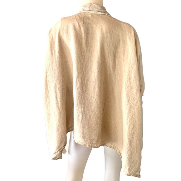 Kim Bernardin Linen Jacket One Size Paris Designer Textured Wrap Kimono Ecru - Picture 2 of 13